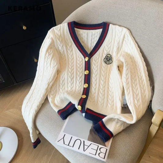 Autumn/Winter Preppy Style V-Neck Knitting Long Sleeve Cardigan