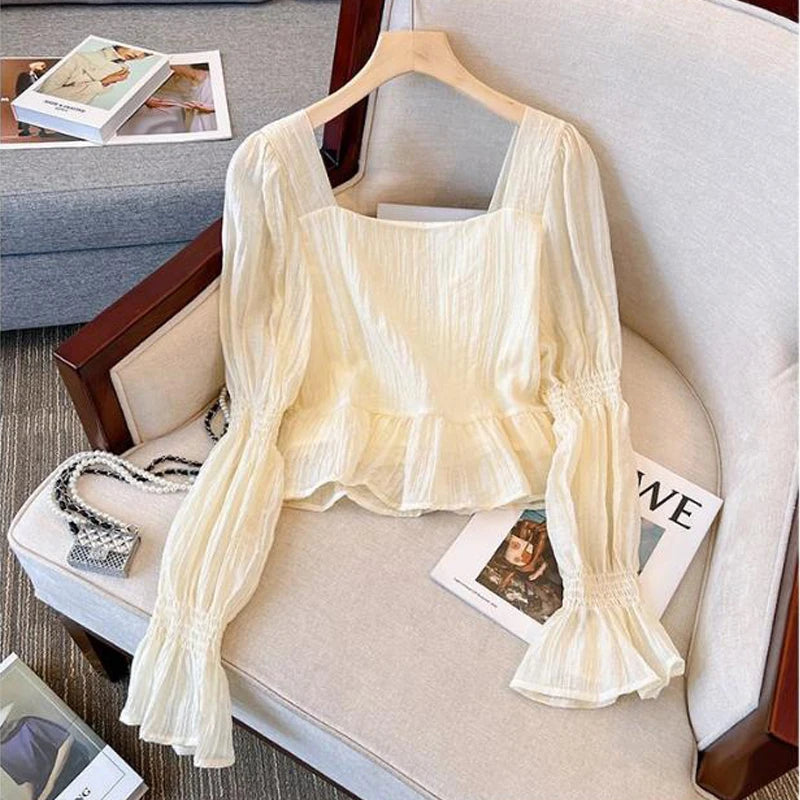 Women’s French Style Stylish Ruffles Sweet Chiffon Blouse