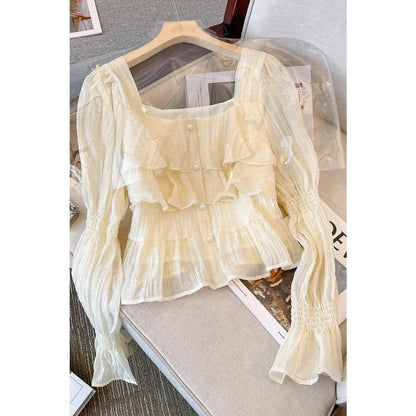 Women’s French Style Stylish Ruffles Sweet Chiffon Blouse