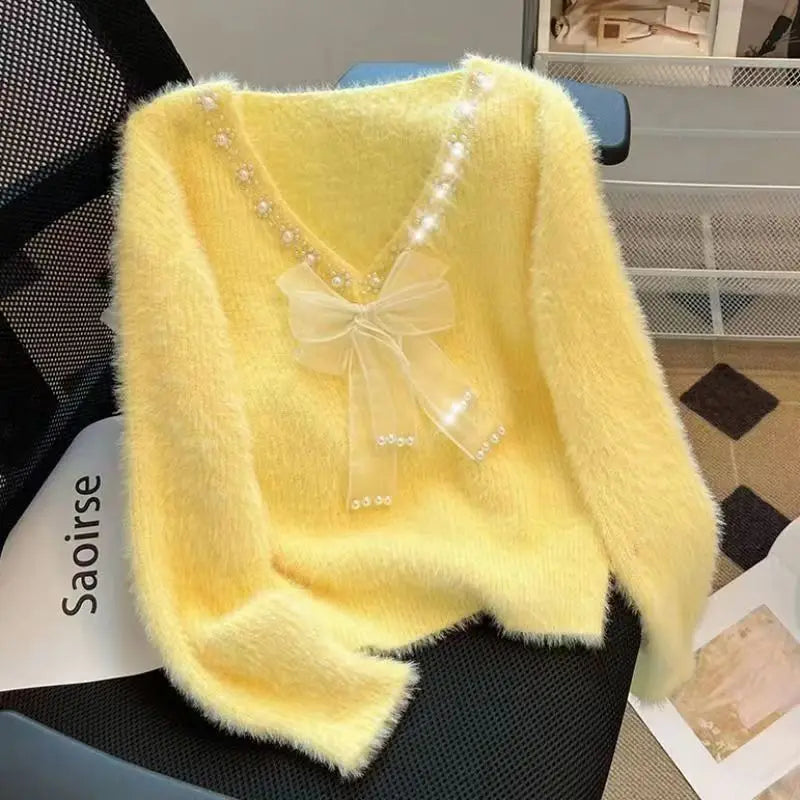 Femme Bow Sweater Women Autumn