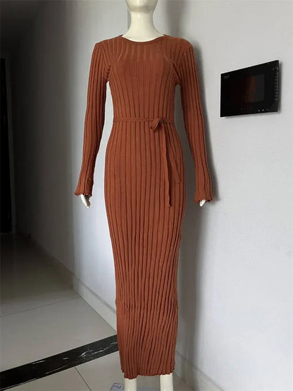 Tossy Lace-Up Female Knit Maxi Dress