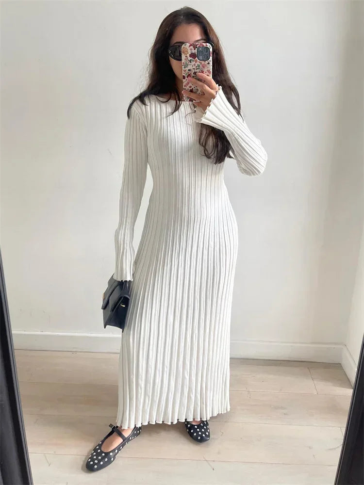 Tossy Lace-Up Female Knit Maxi Dress