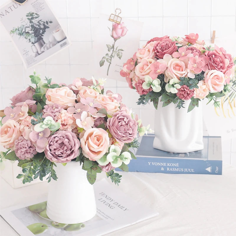 Bride Bouquet Fake Roses Plant For Table Accessories