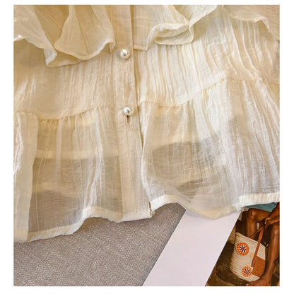 Women’s French Style Stylish Ruffles Sweet Chiffon Blouse