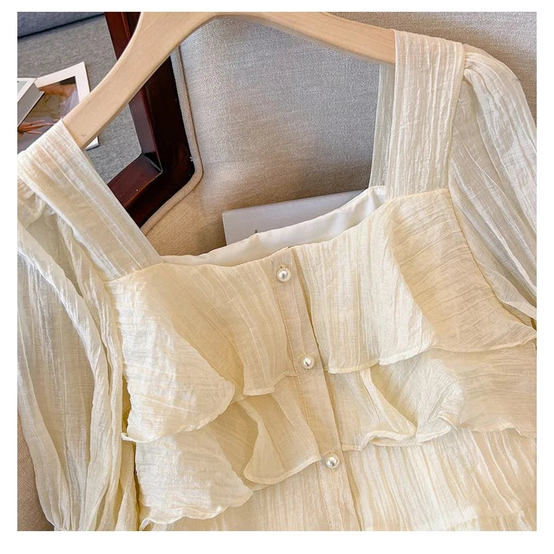 Women’s French Style Stylish Ruffles Sweet Chiffon Blouse