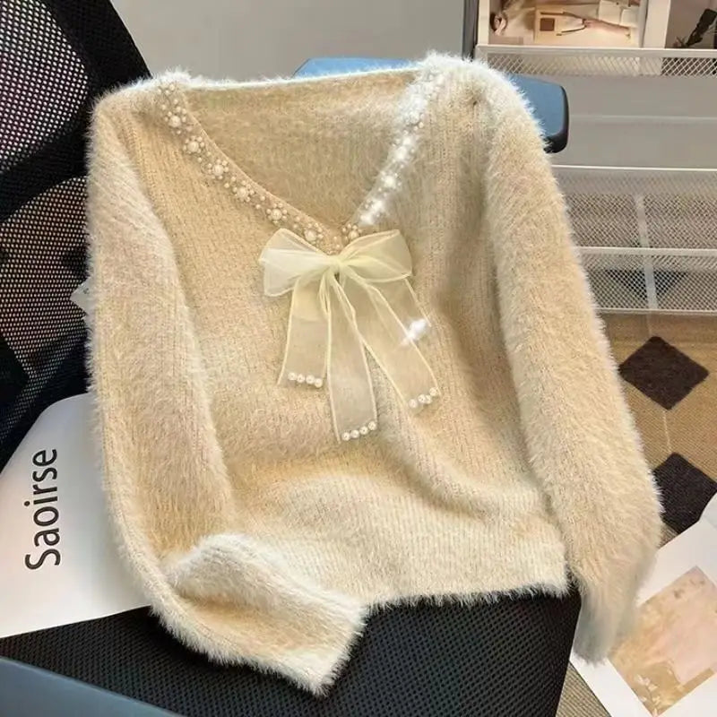 Femme Bow Sweater Women Autumn